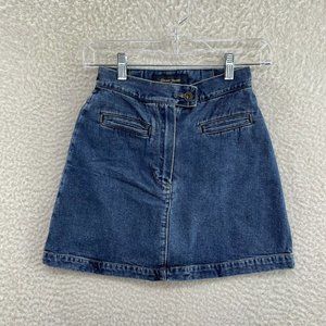 90s Vintage Guess Dark Wash High Waisted Jean Denim A-Line Mini Skirt 00 23 XXS